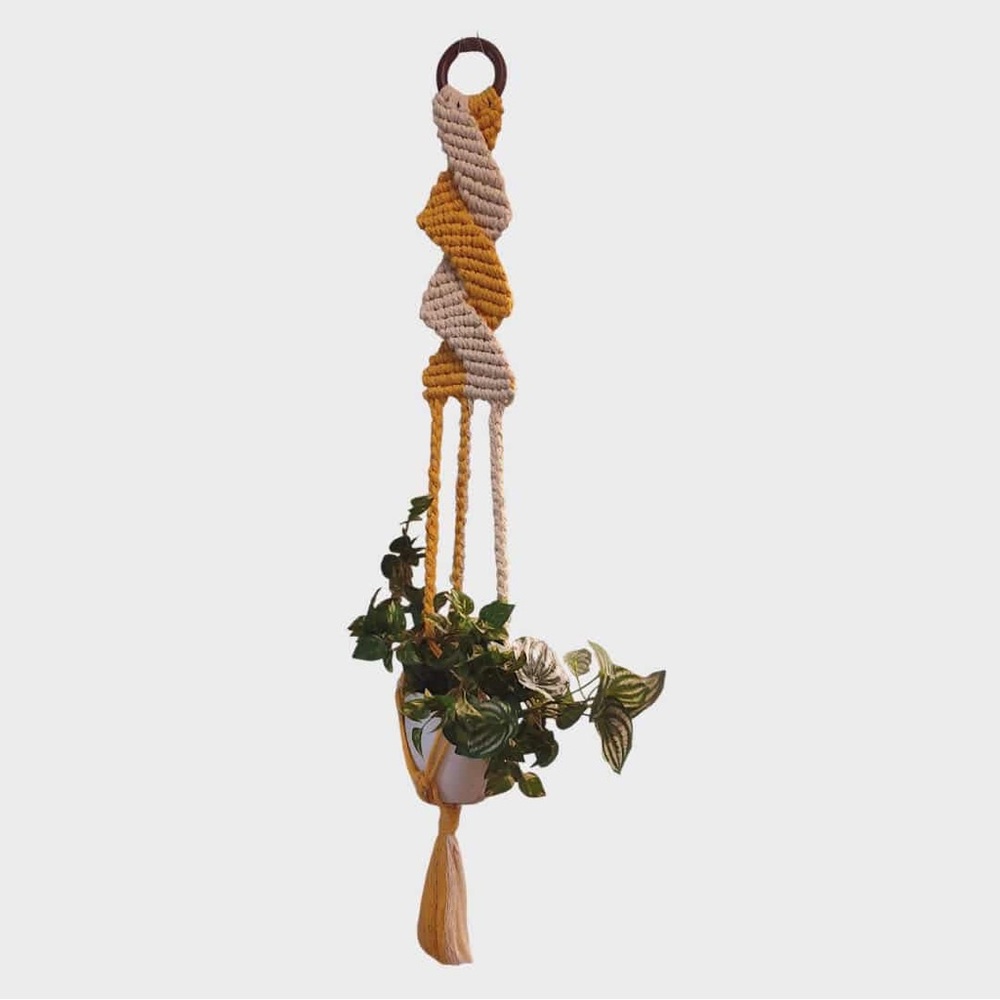 Handmade Macrame Plant Hanger in Yellow and Ivory